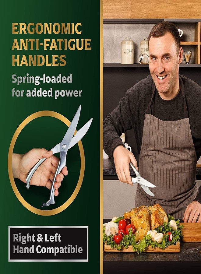 Trifecta Poultry Shears - Spring Loaded Chicken Bone Scissors with Safety Lock Utility German HC Stainless Steel Kitchen Shears for Chicken, Bone, Fish, Meat Cutter Cook Tool Shear (silver) - Image 4